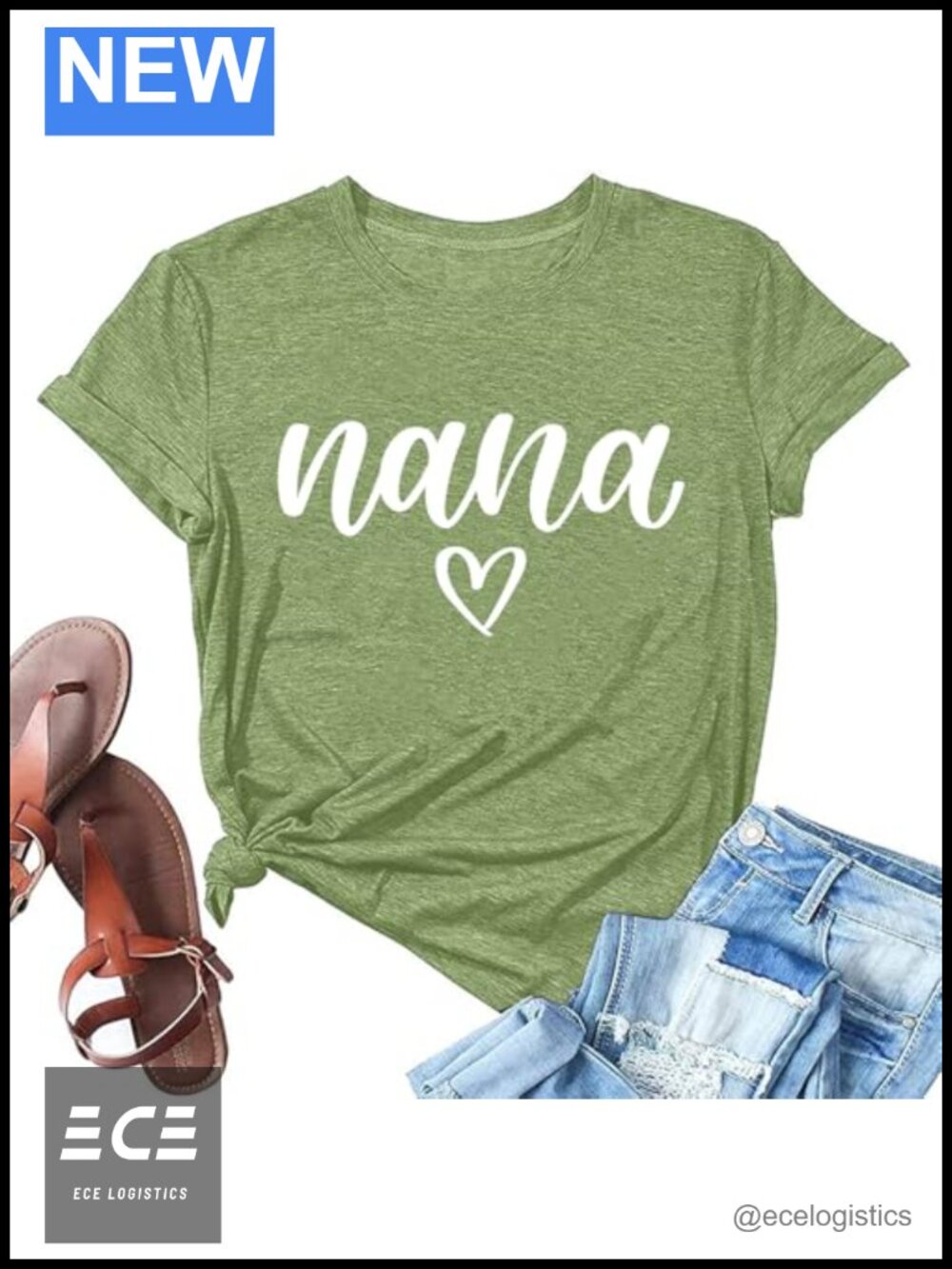 Grandma Nana Heart Print Short Sleeve Crew Neck Relaxed Fit Graphic Tee
